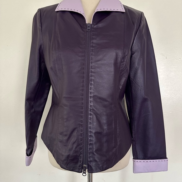 Terry Lewis Classic Luxuries Leather Jacket Women Purple/Lilac Combination sz S - Picture 3 of 10